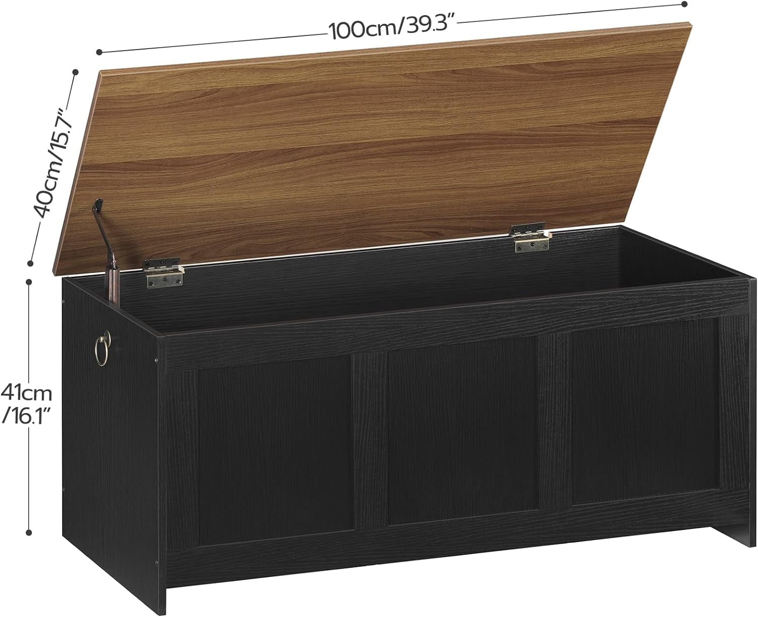 Storage Bench, 39.3" Retro Wooden Storage Chest, Wooden Storage Trunk, Toy Chest with Lift Top, Multifunctional Entryway Organizer, for Entryway, Living Room, Black and Walnut BH141CW01