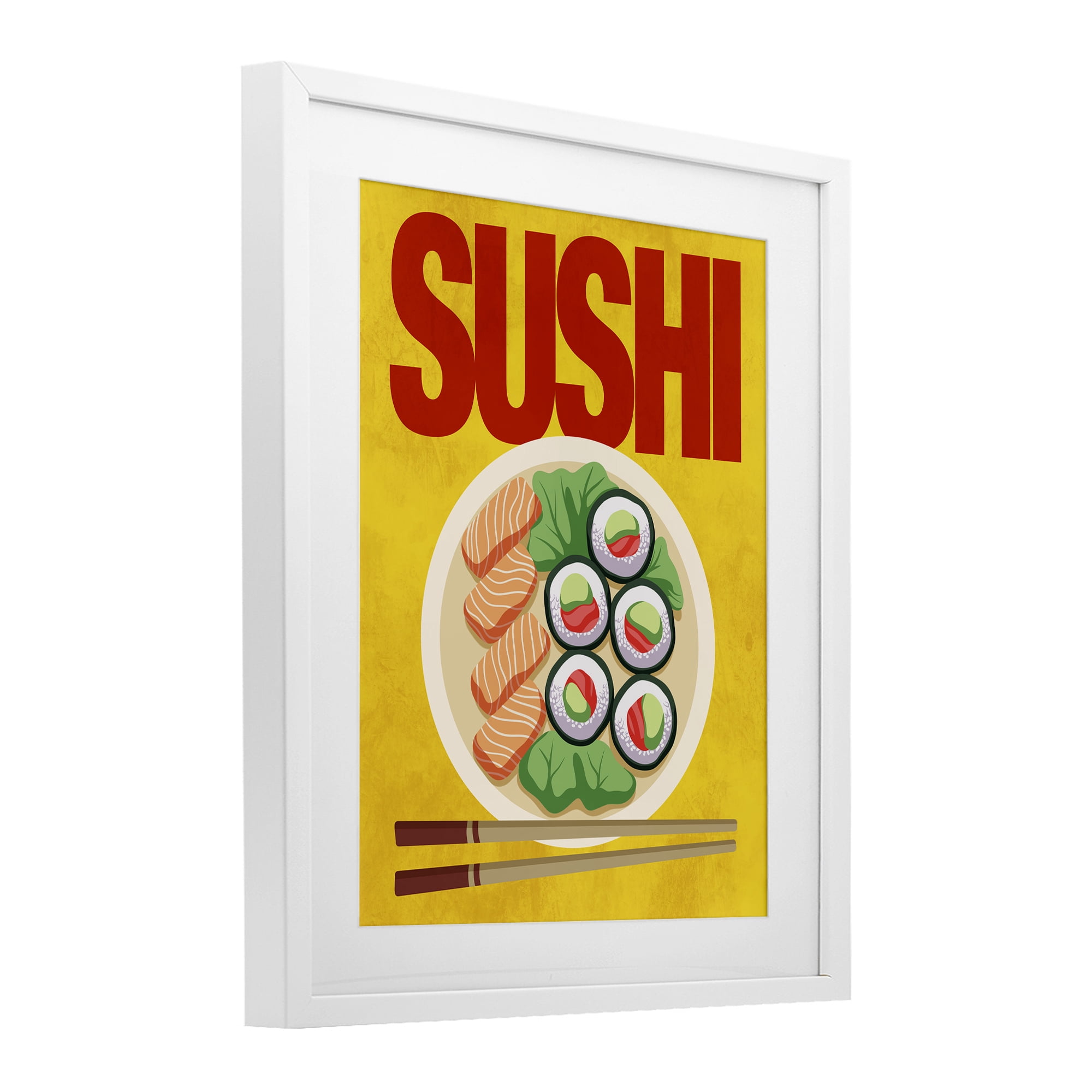 Stupell Industries Bright Sushi & Chopsticks White Framed Print Under Glass, design by Marcus Prime