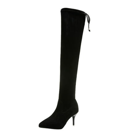

jsaierl Women Shoes Over-the-knee Stilettos High Heel Zip Shoes Solid Color Casual Suede Pointed Toe Stretch Boots