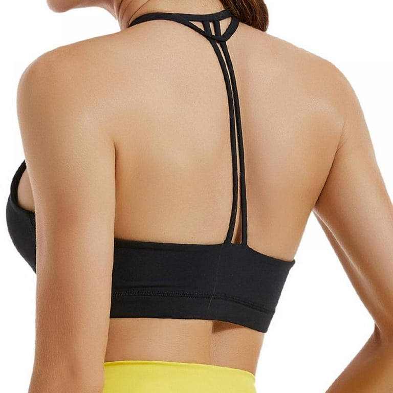 Shockproof Yoga Fitness Bra For Women Solid Color Sexy Halter Backless  Gathering Underwear Racerback Sports Bralette 