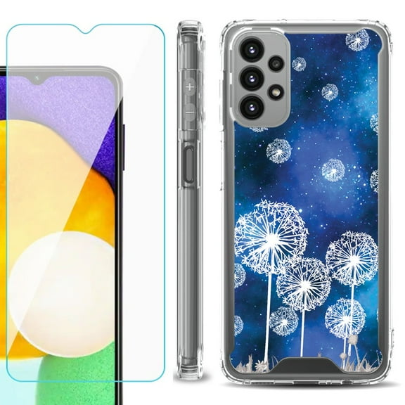 Shockproof Bumper Phone Case for Samsung Galaxy A23 5G, with Tempered Glass Screen Protector, by OneToughShield ® - Dandelion Stars