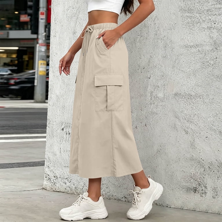 Fnooota Women's Cargo Skirts, Drawstring Elastic Waist Multi