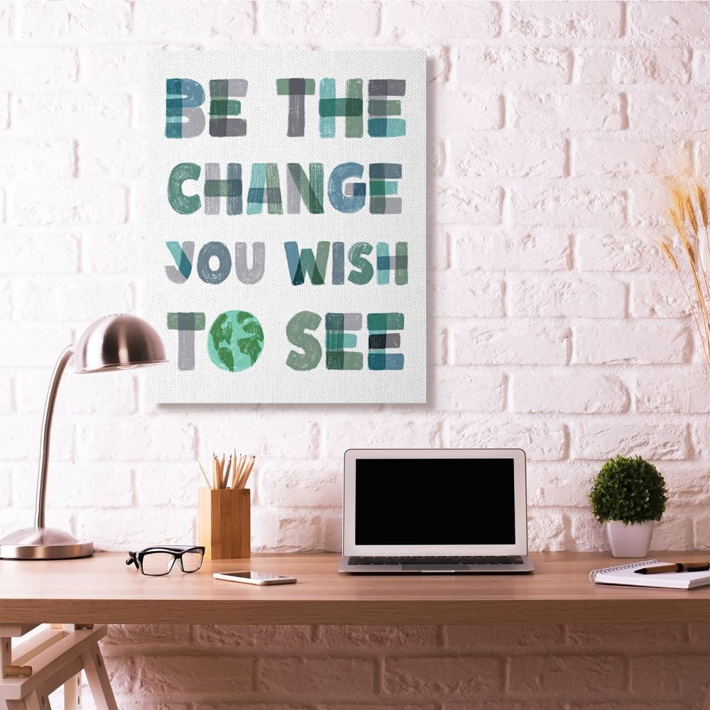 Be The Change Pastel Letters Kids Inspirational Word Design Super Oversized Stretched Canvas Wall Art by Daphne Polselli