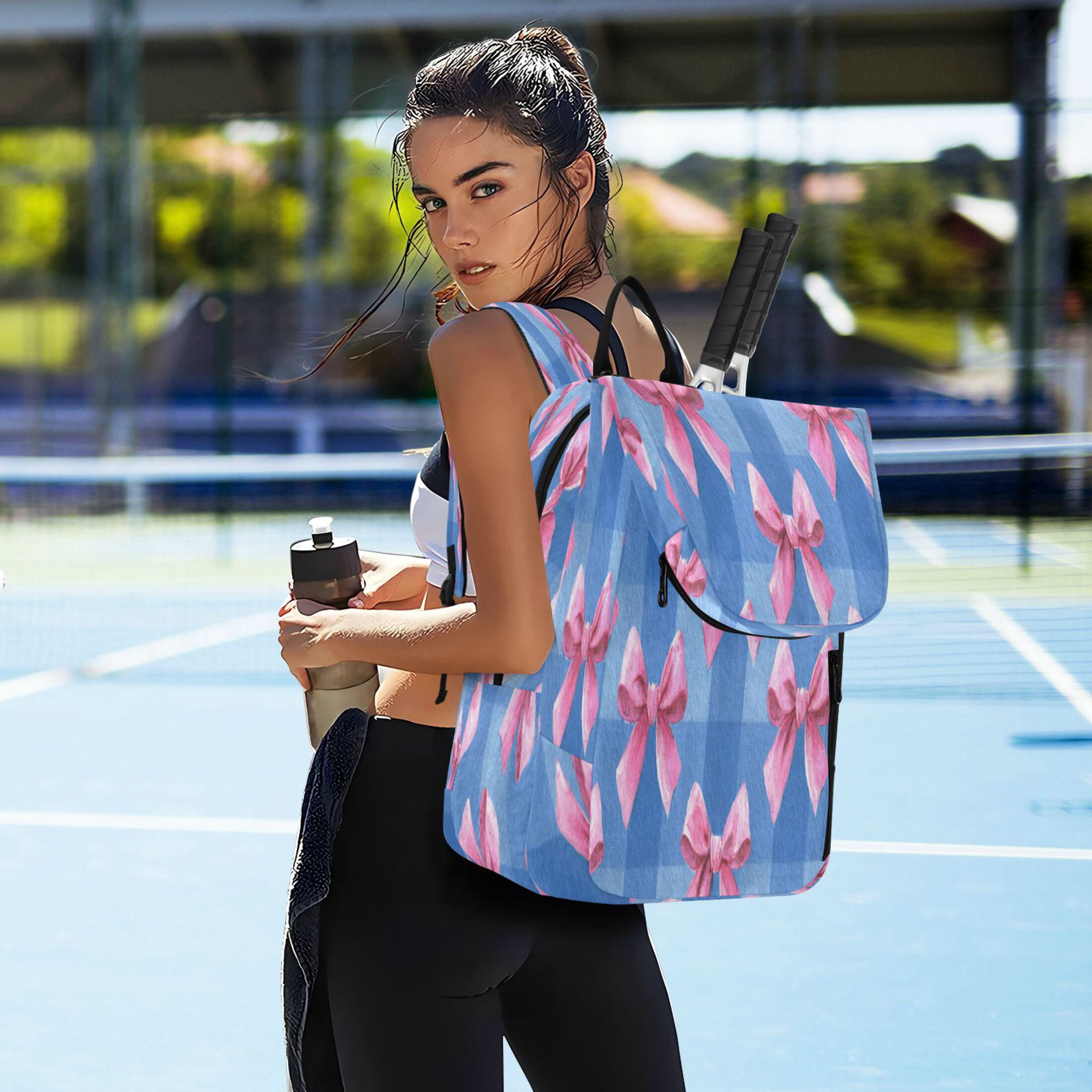 2 Racquet Holder Tennis Backpack Tennis Racket Covers Gym Bags Cute Pink Bows