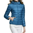 thumbnail image 5 of CKpwisy Women's Short Down Coat Fashion 2024 Zip Up Packable Puffer Jacket With Hooded Winter Long Sleeve Lapel Quilted Down Jackets Outerwear Blue S, 5 of 6
