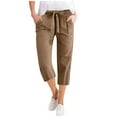 thumbnail image 2 of Htigea Capris for Women Casual Summer Wide Leg Crop Pants Loose Comfy Drawstring Yoga Jogger Capri Pants with Pockets Brown,M, 2 of 6