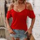 thumbnail image 2 of Blusa informal holgada con tirantes finos para mujer para un look elegante en una cita, talla M Blusa roja con mangas con volantes, 2 of 6