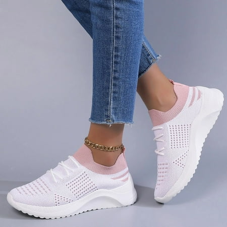 

Ykohkofe Sneaker For Women Casual Shoes Knit Detail Sport Shoes Colorblock Mesh Panel Lace Up Front Running Shoes