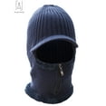 thumbnail image 2 of Gustave 2 In 1 Men Winter Warm Balaclava Beanie Hat with Fleece Lining Zipper Neck Scarf Warmer Ear Protector Knitting Stripes Hat and Scarf Conjoined Set "Navy", 2 of 9