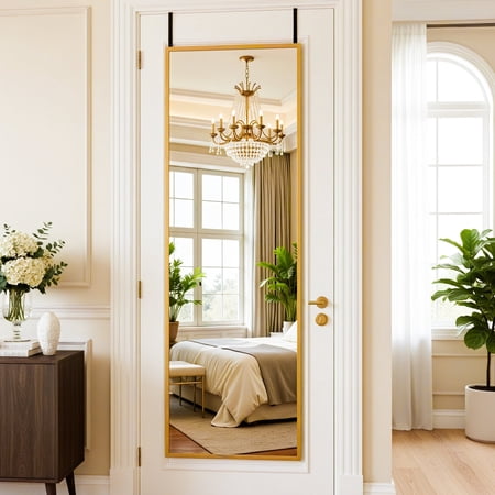 Antok 3-in-1 48 x 14.1 Full Length Mirror Door Mirror Wall-Mounted Mirror - Stands Leans on Wall or Hangs Gold Rected Corner