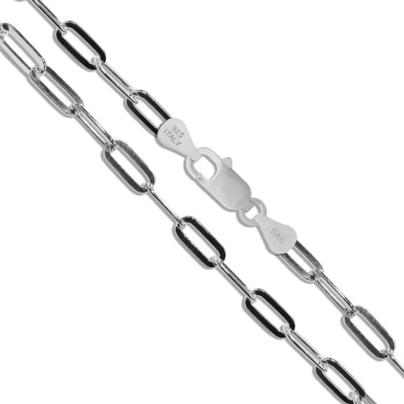 Sterling Silver Paperclip Flat Link Chain 6.7mm Solid 925 Italy Necklace 16" Jewelry Female Unisex