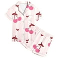 thumbnail image 2 of WOYY Toddler Girls Silk Satin Outfit Set Cherry Print Short Sleeve Top Shorts Sleepwear, Sizes 2-3T, 2 of 3