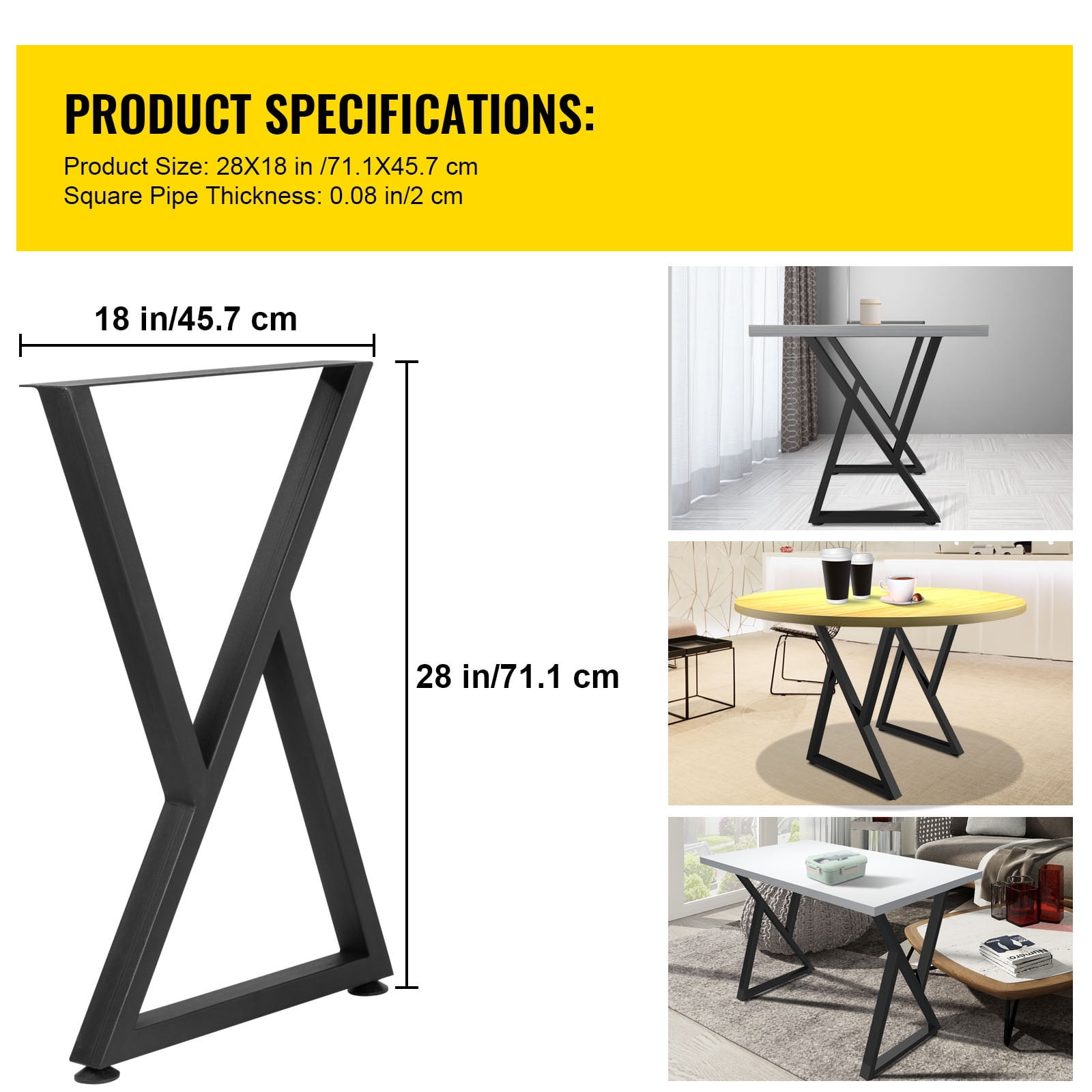 KFFKFF 28 x 18 inch Desk Legs Metal Table Legs, Set of 2, Heavy Duty Bench Legs, Z Shape Metal Furniture Legs,Wrought Iron Coffee Table Legs, Home DIY for Dining Table w/ Rubber Floor Protectors