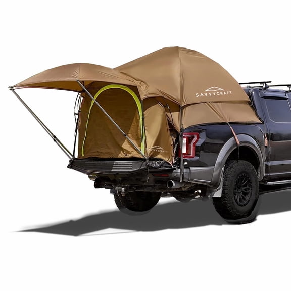 Savvycraft Pickup Truck Bed Tent for Full Size Truck 6.4'-6.7' Bed, Waterproof P3000mm 2-Person Double Layer Truck Bed Tent Camping Tent, Expandable Awning, Rainfly, Storage Bag Included Brown