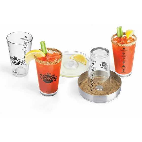Final Touch Bloody Mary Set - 6 Piece Cocktail Kit with Glasses, Rimmer Tray, and Recipe Guide - Perfect for Home Bartenders (GG5305)