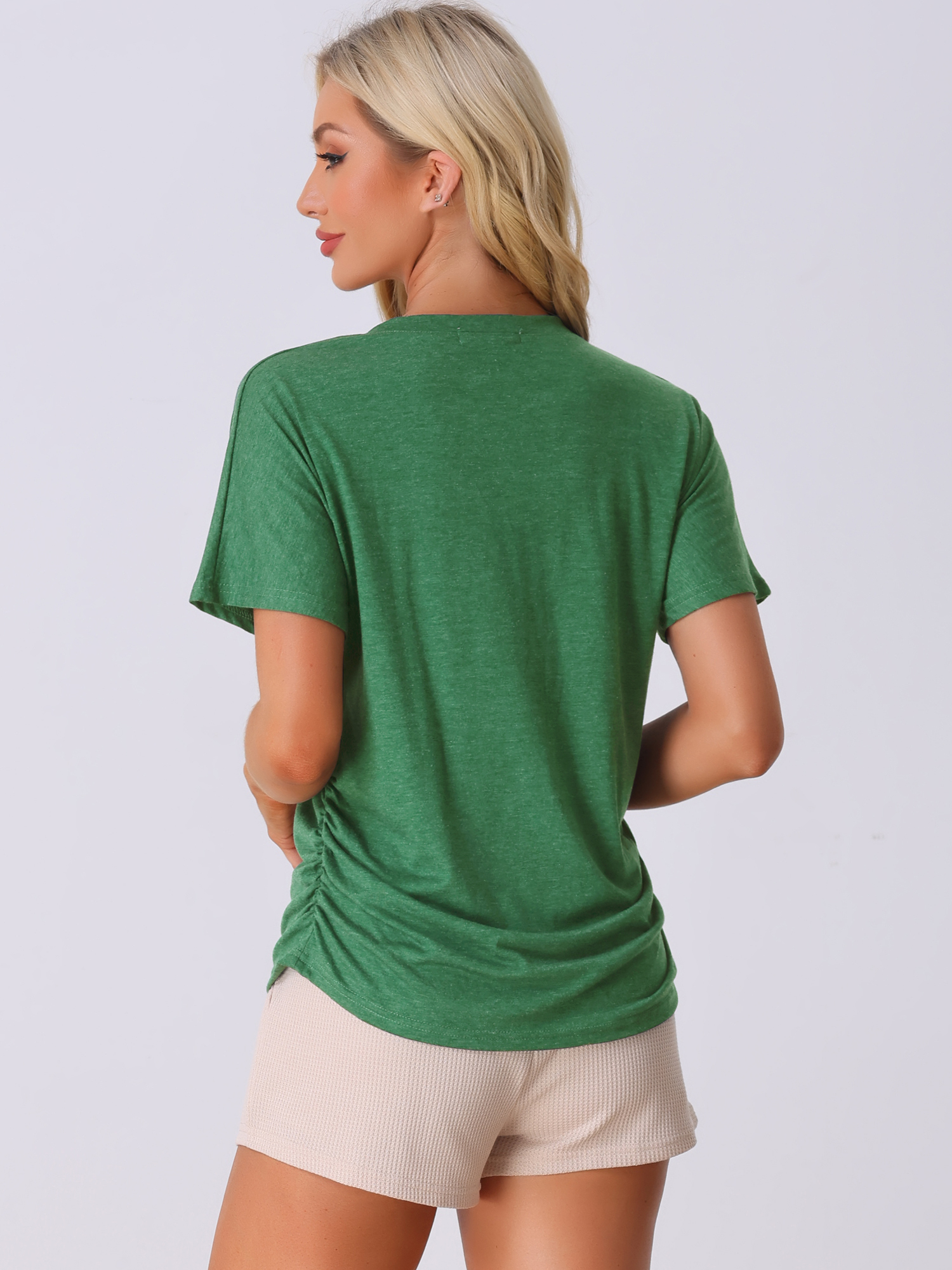 DARING DIVA Pajama Comfy Pajama V-Neck Short Sleeve Sleep Tops S Green