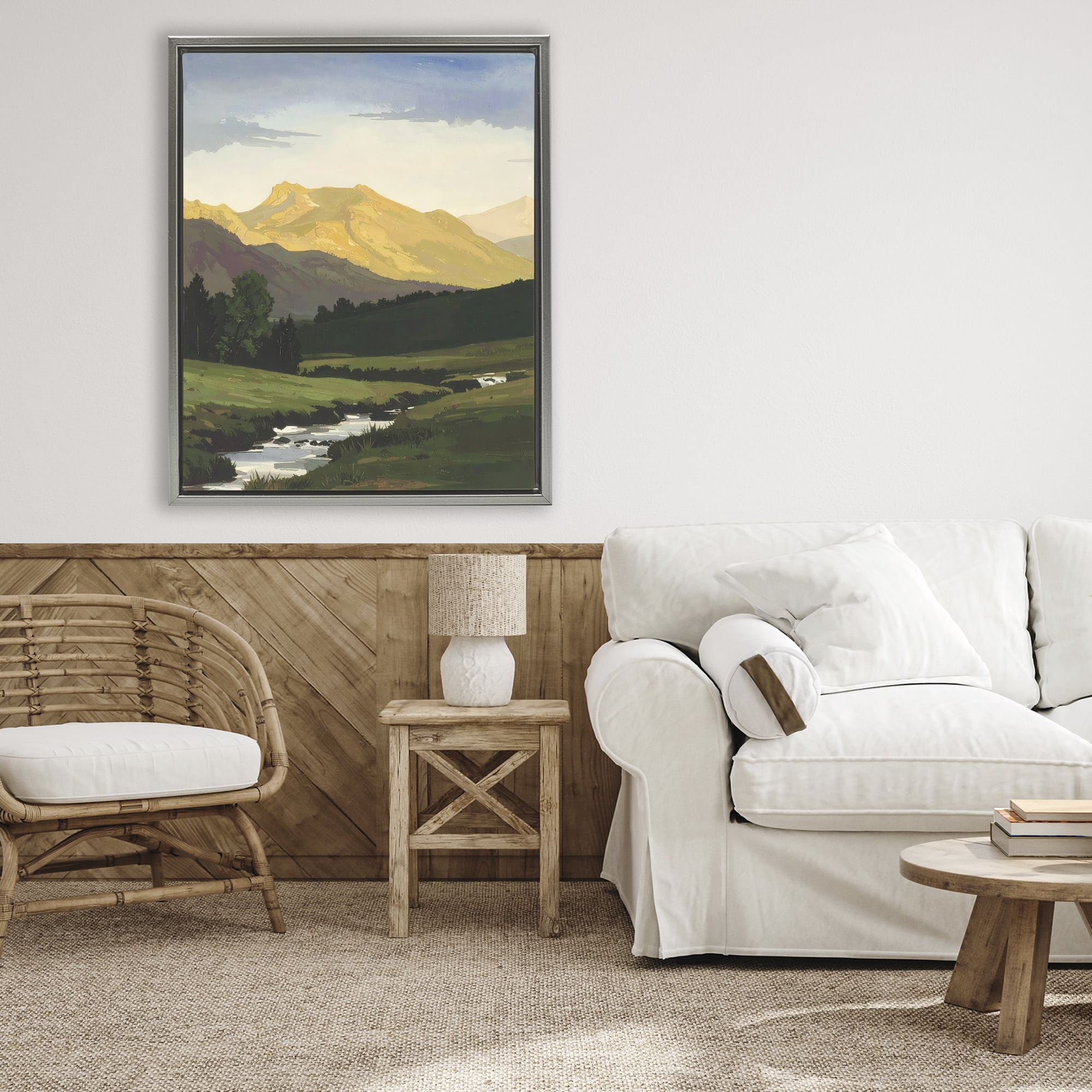 Stupell Industries Mountain Across The Valley Gray Framed Floater Canvas Wall Art, design by Alonza Saunders