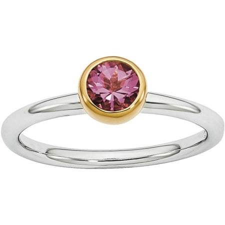 Stackable Expressions Pink Tourmaline Sterling Silver with Gold-Plate Ring