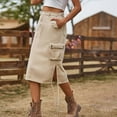 thumbnail image 6 of Zunfeo Cargo Skirt for Women with Pockets Casual Summer Midi Skirts A-line Denim Skirt Vintage Classic Wrap Skirts- Khaki Size S, 6 of 6