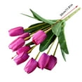 thumbnail image 2 of PU Fake Tulips Real Touch Artificial Flowers Single 9Pcs Flower Arrangement Bouquet for Home Office Wedding Decoration (Hot Pink), 2 of 8