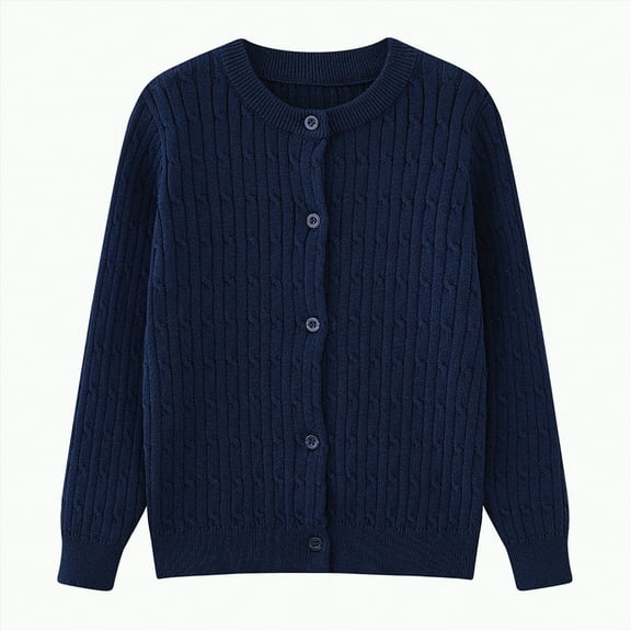 Dmsael Girls Uniform Sweater Kids Sweater Girls' Sweaters Girls' Cardigans Sweater Cotton Button Solid Long Sleeve Knit SweatersSweater Blue,9-10 Years