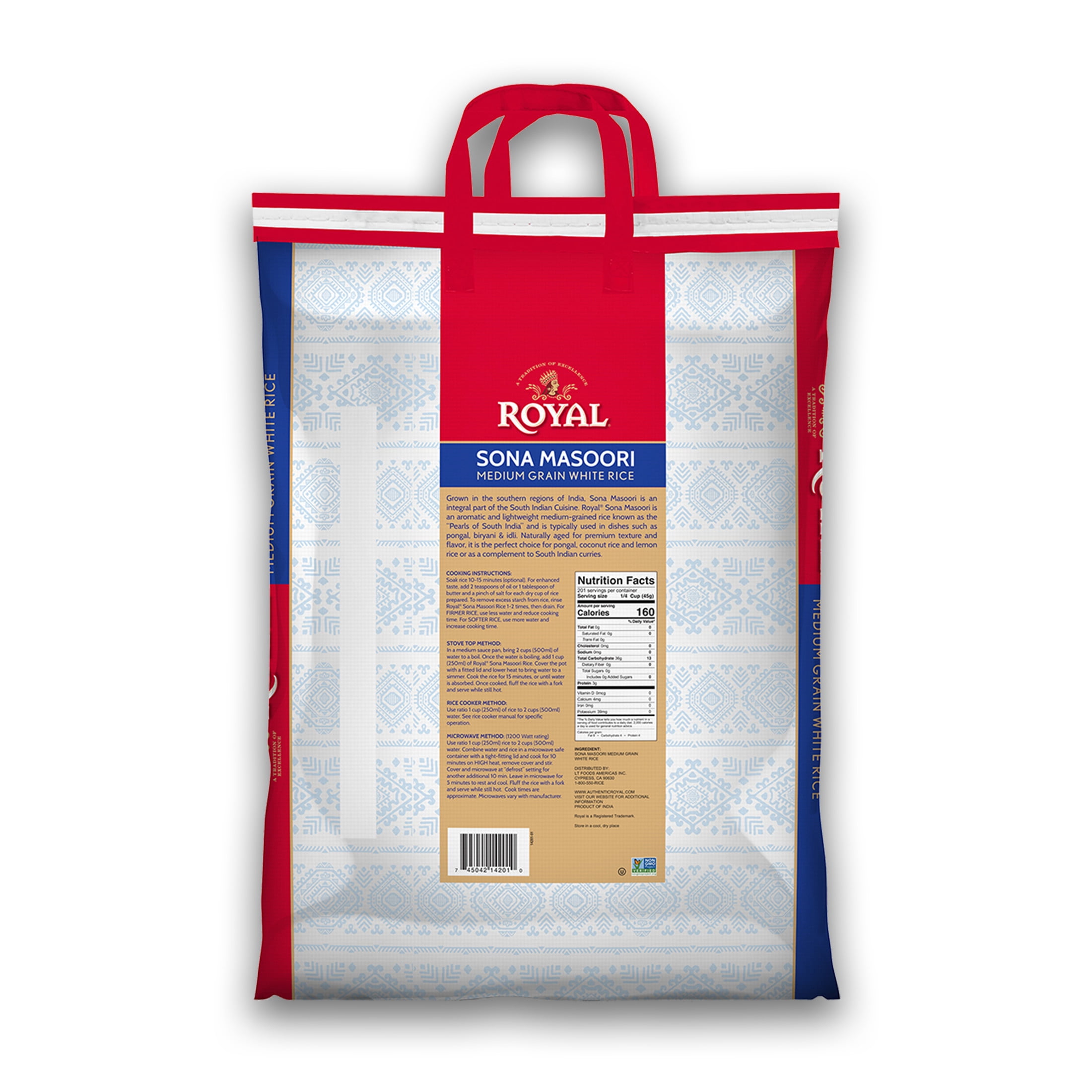 Royal Sona Masoori Medium Grain White Rice, Bulk Bag, 20 Lb Bulk Bag