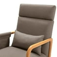 thumbnail image 3 of Solid Wood Rocking Chair, Nursery Upholstered Glider Rocker, Rocking Accent Chair with High Backrest, Pillow and Magazine Side Pocket for Living Room Bedroom Study(1, Brown), 3 of 9