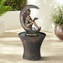 Crescent Moon 34" High Large Rustic Indoor Outdoor Decor Faux Stone Floor Fountain with Light LED Outside Garden