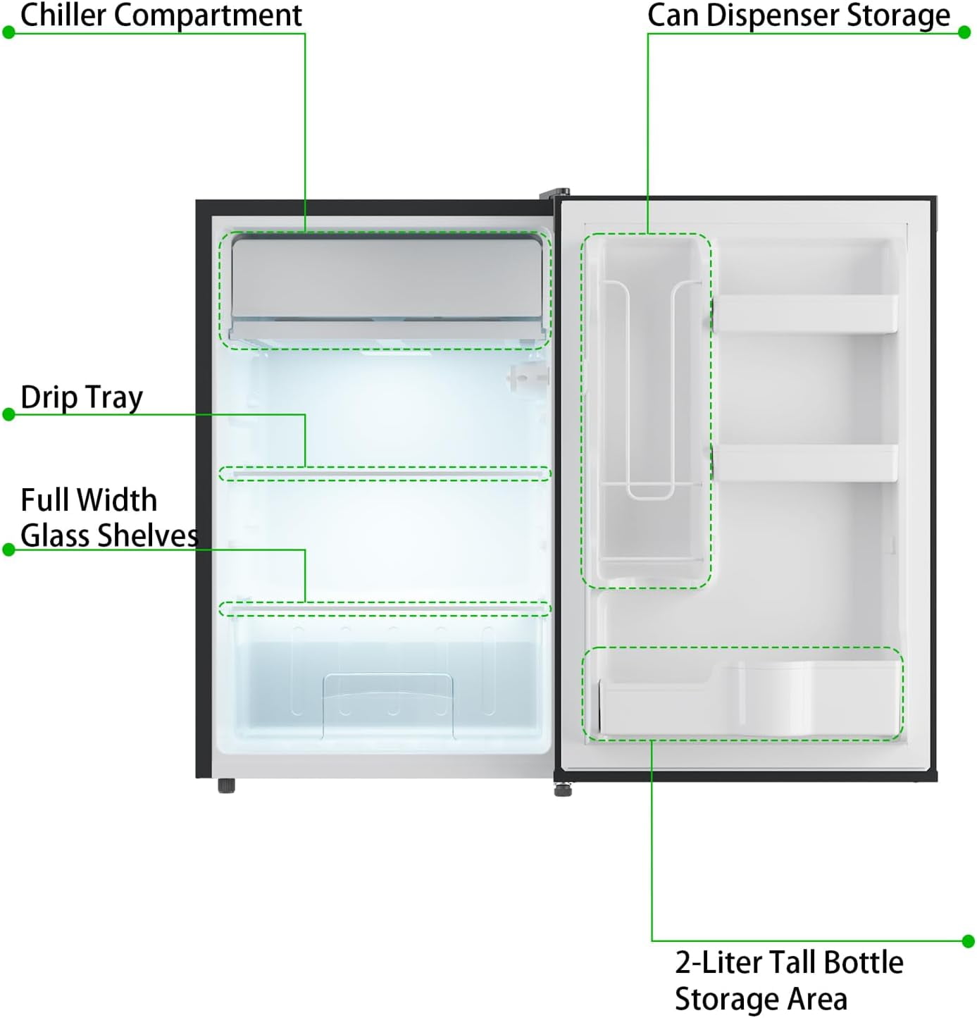 4.3 Cu.Ft Mini Fridge with Freezer, Single Door Mini Fridge, 7 Settings Temperature Adjustable, Mini Refrigerator for Apartment Bedroom, Office, Dorm, Black