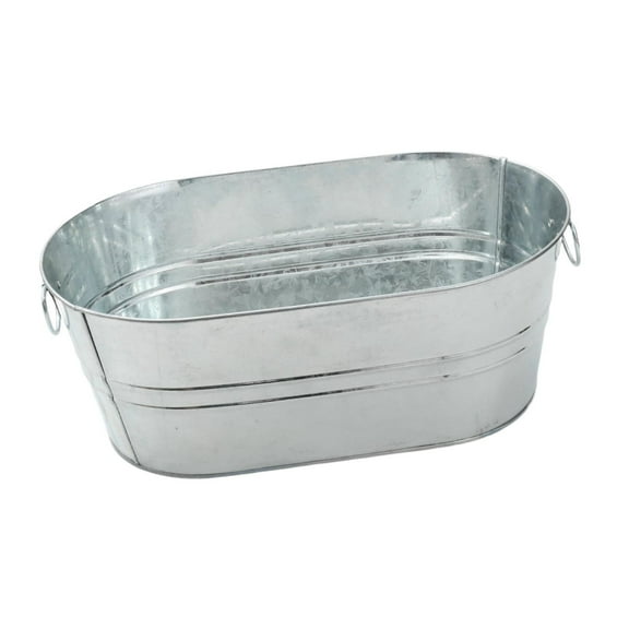 DOMELAY Galvanized Oval Beverage Tub Ice Bucket Portable with Handle Tin Bucket Ice for Parties Home Kitchen 9.06inch Tall Argent