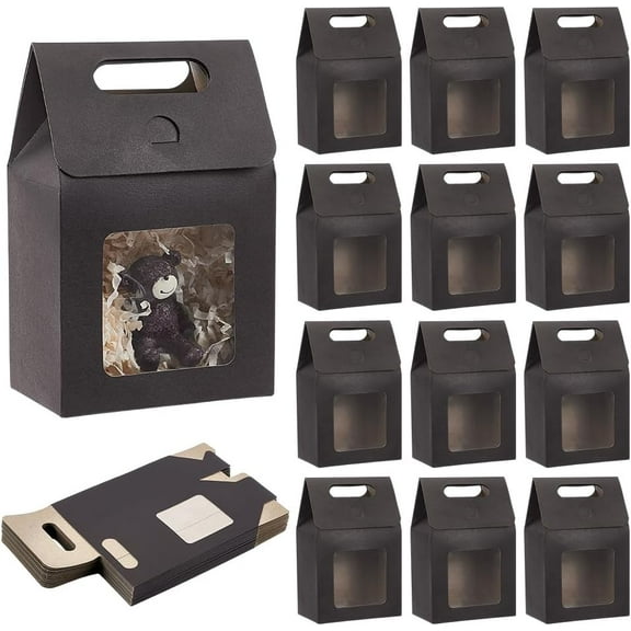 28 Pcs Paper Gift Bags Black Gift Boxes Paper Bags with Transparent Window Reusable Bags