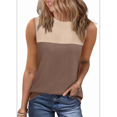 thumbnail image 1 of Camiseta Sin Mangas Informal de Verano con Cuello Redondo y Bloques de Color para Mujer, Color Marrón S, 1 of 8