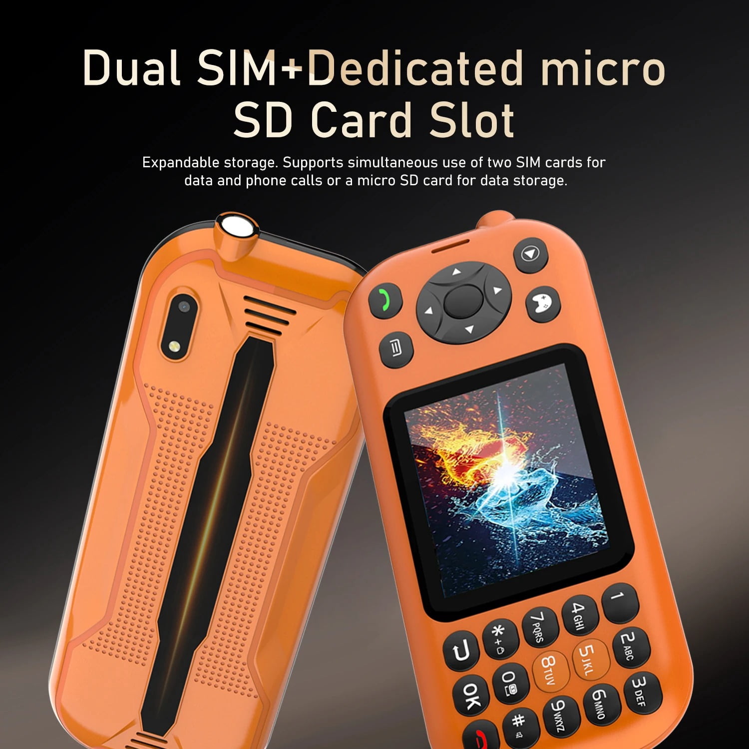 Game Phone Built-in 201 Classic Games 2.8 inch 2G GSM Dual SIM Button Mobile Phone Classic Handheld Game Player for Travel/Backup (Orange)