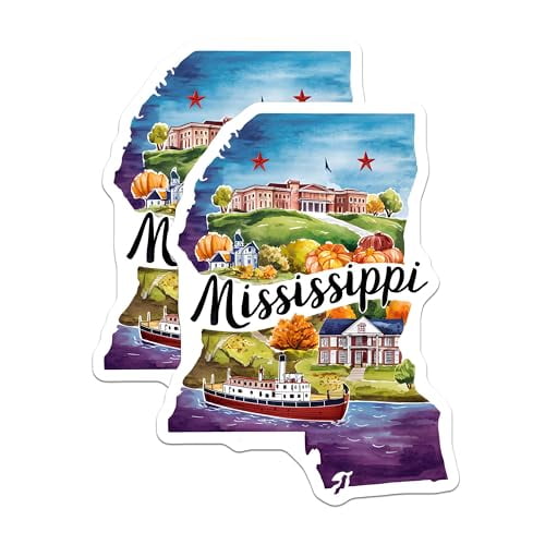 (2 Pack) Mississippi State Magnets - State Souvenir Magnet - Mississippi Home Decor - Travel Collectible - USA Magnet Set - 5" On Longest Side - for Cars, Fridges, Toolboxes - Made in USA - MAG6274