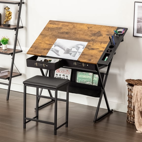 Drawing Desk with Stool (Set of 2)