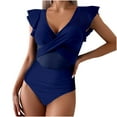 thumbnail image 3 of Ruffle Tummy-Control Bathing Suits for Women Twist Ruched One Piece Swimsuits V Neck Slimming Womens Swimwear Navy, XXL, 3 of 4