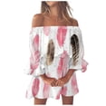 thumbnail image 1 of Mini vestido floral de manga acampanada y hombros descubiertos para mujer - Vestido informal de playa, 1 of 5