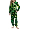 thumbnail image 2 of Girls St Patricks Day Outfit Sets Long Sleeve Shamrock Print Outfit Sets Green Kids Holiday PJS,Size 11 T, 2 of 9