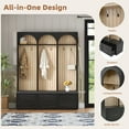 thumbnail image 4 of 74.8" H Arched Design Wooden Hall Tree, Entryway Bench with 8 Retro Hooks, Rustic Coat Rack & Shoe Organizer with 3 Drawers for Mudroom, Living Room, Hallway, Black, 4 of 9