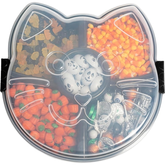 Black Cat Reusable Serving Tray - Unique 5 Compartment Cat Snack Tray - Great for Entertaining Food Storage for Appetizers, , Chips & Dip, Fruits & Veggies - Fall Tray