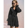 thumbnail image 5 of Womens V Neck Casual Long Sleeve Dresses Summer Loose High Waist Ruffle Pleated Cute Mini Short Dress, 5 of 8