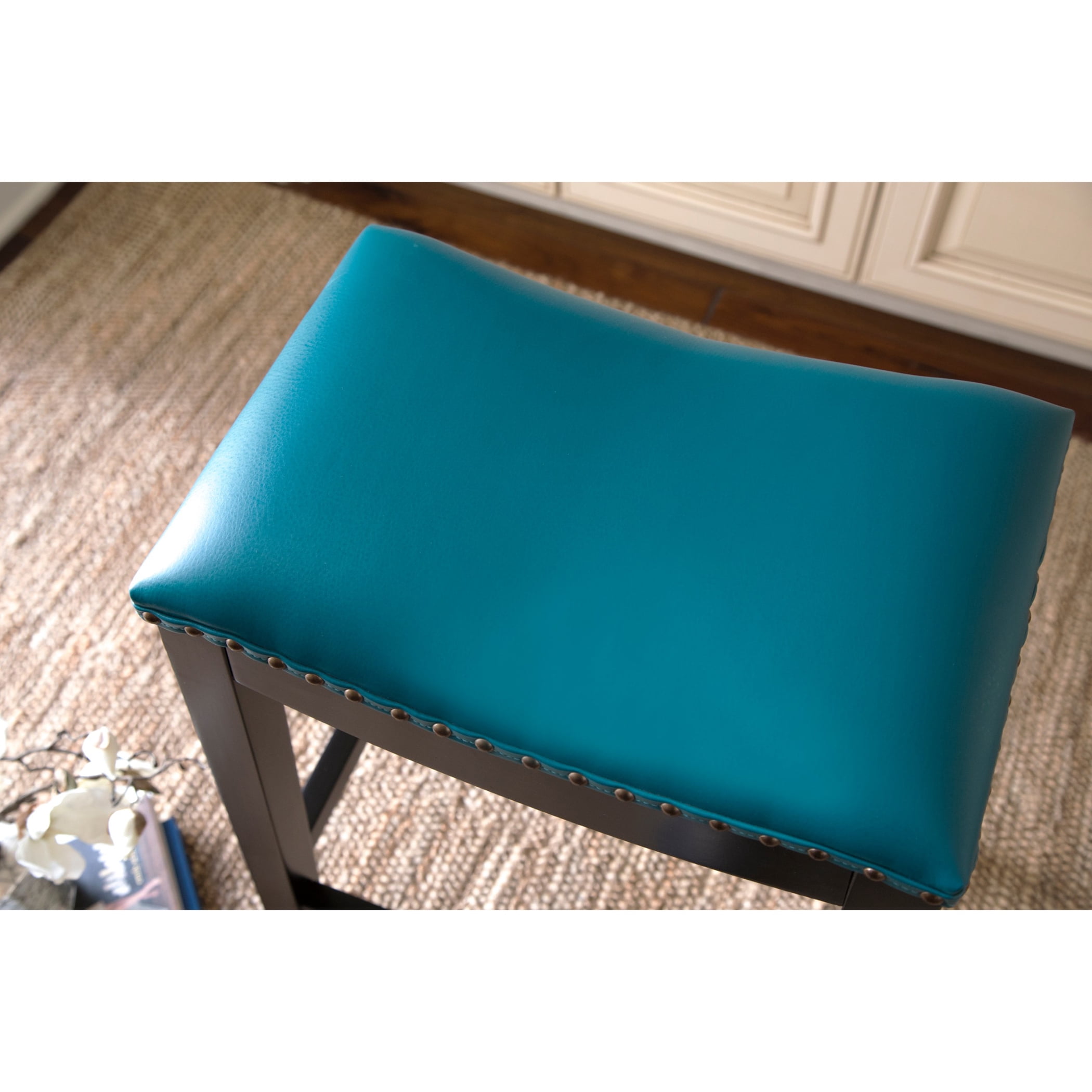 Devon & Claire Charlee Bonded Leather Saddle 26 in. Counter Stool, Teal