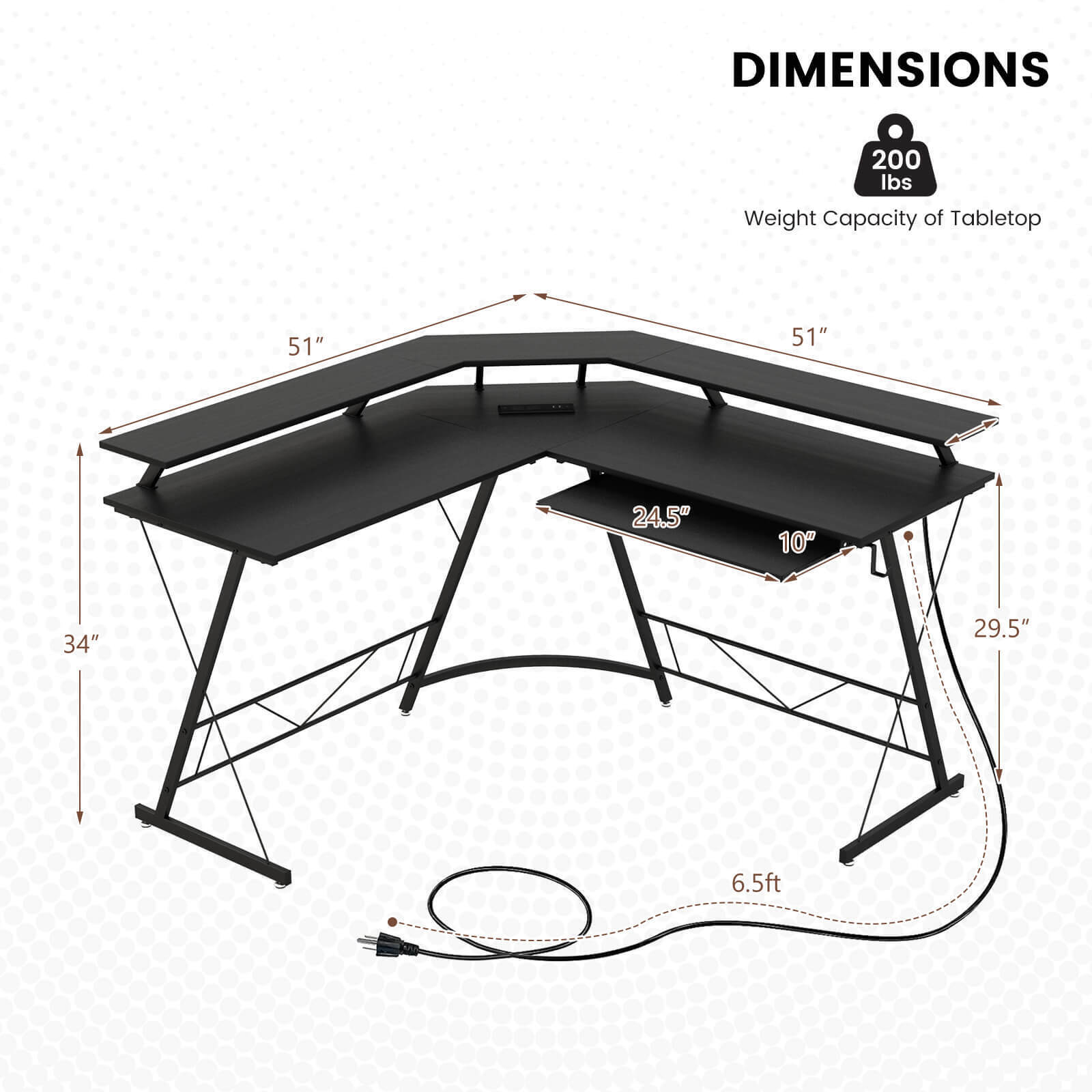 Amijoy L-shaped Computer Corner Desk, 51" Reversible L Shaped Home Office Desk w/Power Outlet, USB Ports, Monitor Stand, Keyboard Tray