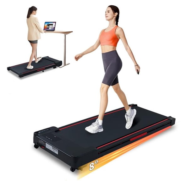 4 Supply D01027HY9FT Walking Pad Treadmill with 8 Deg Incline, Remote Control 2.5HP Portable Compact Treadmills for Home Office, Treadmill 220 lbs Capacity, LED Display - Black & Gray