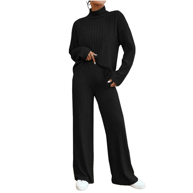 Fartey Womens 2 Piece Ribbed Knit Outfits Turtleneck Sweater