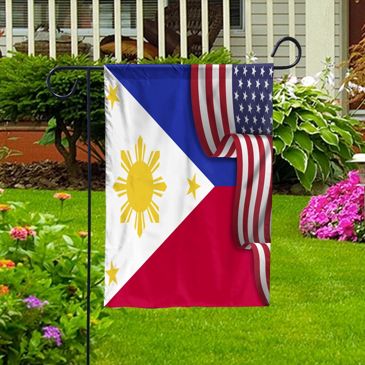 Flag Waving American Flag Philippine Philippines U.S.A Friendship Patriotic Proud Garden Flag, Double-Sided Decorative Outdoor Flag, Polyester Yard Flag 12 x 18 in