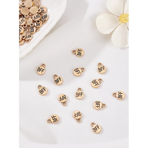 60 Pcs Flat Round with Word Charms Gold Silver Letter Pendants Round Tags Handmade Accessories for DIY Jewelry Making Bracelets Necklaces Earrings Keychains Crafts Bulk
