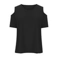 thumbnail image 3 of DeHolifer Girls T-Shirts Solid Color Off The Shoulder Cute Crewneck Short Sleeve Summer Trendy Tee Tops,Black,11 Years, 3 of 3