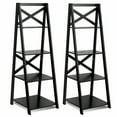 thumbnail image 1 of Giantex 2PCS Modern 4-Tier Ladder Shelf, Free Standing Wooden  Bookcase, Organizer Shelf for Living Room Kitchen Office, Black, 1 of 6