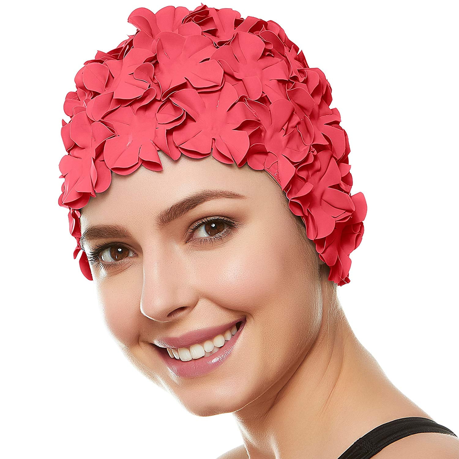 Vintage Floral Woman Girl Swim Cap Petal Retro Swimming Hat Flower Bathing Cap 